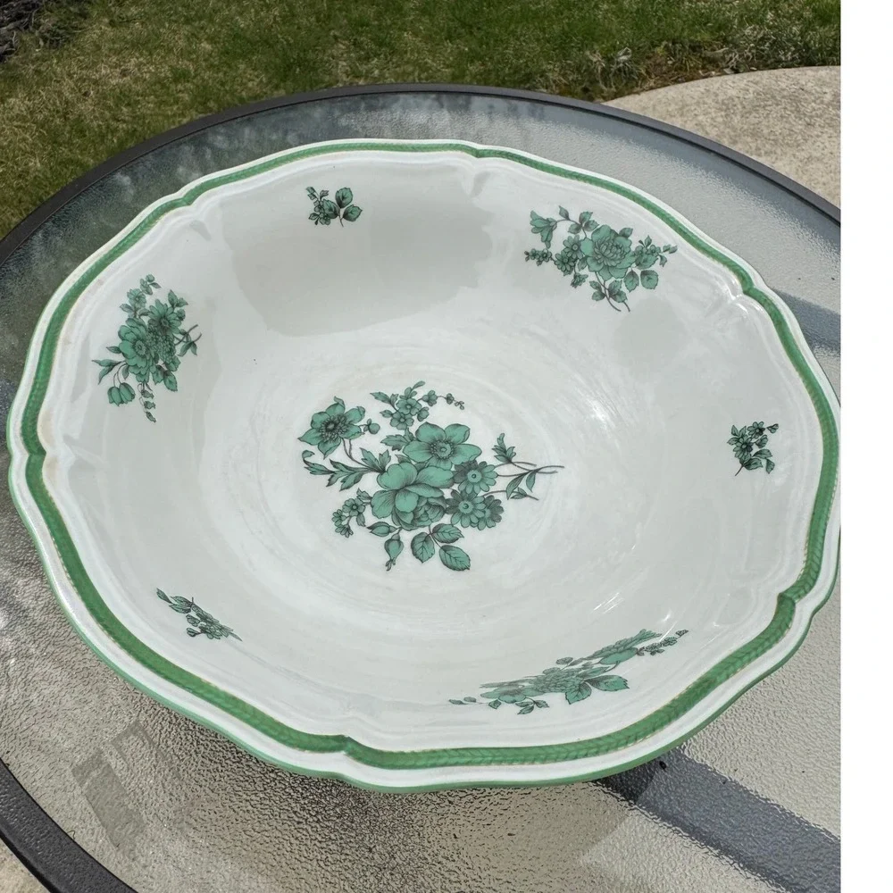 Rosenthal Germany Continental Green Floral Footed Serving Bowl Vintage Porcelain